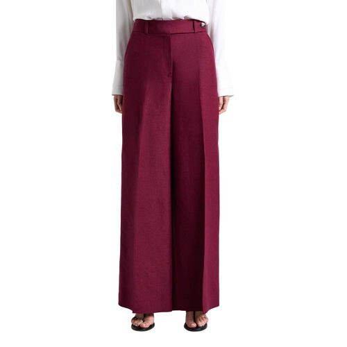 Cue Maroon Lustre Linen Blend Wide Leg Pant